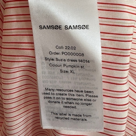 NWT Samsøe Samsøe Suzia Dress, Pumpkin Stripe, Size XL - Picture 9 of 12